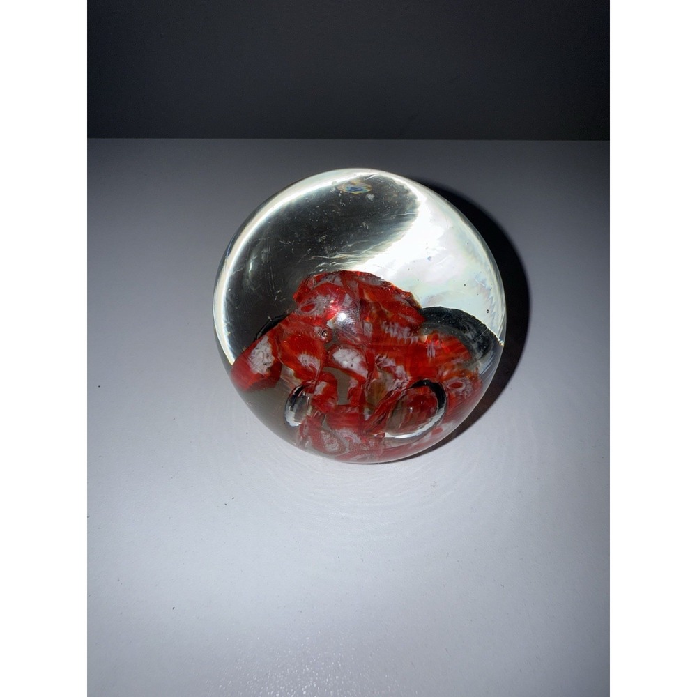 Vintage Hand-Blown Trumpet & Red/White Millefiori Glass Paperweight